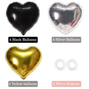 12Pcs Black Gold Silver Balloons for birthday Decorations,18'' Big Balloons for Graduation Wedding Anniversary Party New Years Decorations 2024, Love Heart Mylar Balloons Party Decorations