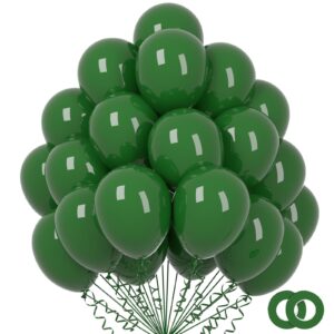 100pcs dark green balloons, 12 inch latex balloons, helium green party balloons for birthday baby shower wedding graduation holiday ballons party decor(with 2 green ribbons)