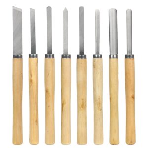 8pcs wood lathe tools, professional wood turning tools for lathe chisel set with 2 skew 1 spear point 1 parting 1 round nose 3 gouge tools for beginners professionals hobbyists