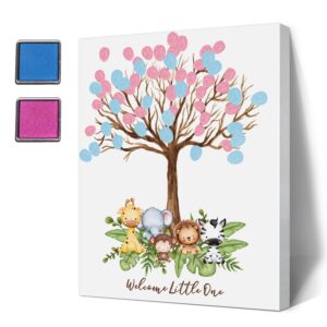 lnokrim baby shower guest book fingerprint tree canvas, jungle safari theme gender reveal supplies, personalized alternative guest book,fingerprint guest book