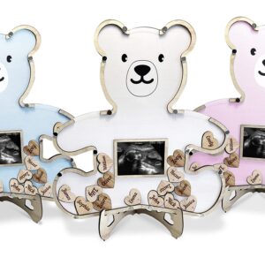 Baby Shower Guest Book Alternatives - We Can Bearly Wait Baby Shower Decorations For Boy- Teddy Bear Baby Shower Decorations - Centerpiece - Woodland Baby Shower Ultrasound Photo Frame (Blue)