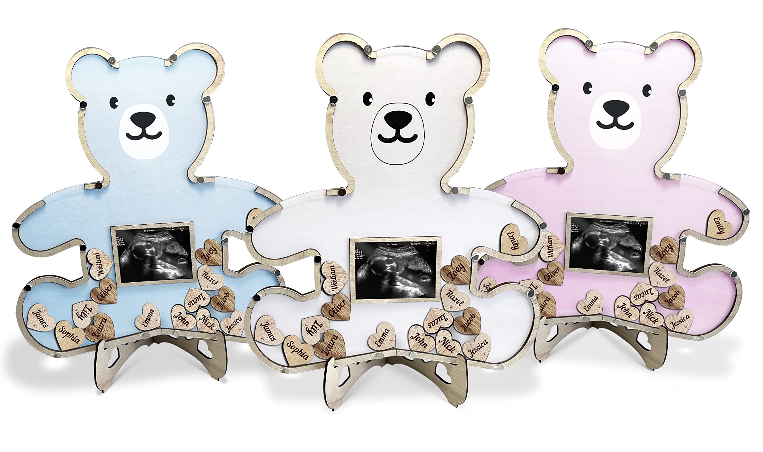 Baby Shower Guest Book Alternatives - We Can Bearly Wait Baby Shower Decorations For Boy- Teddy Bear Baby Shower Decorations - Centerpiece - Woodland Baby Shower Ultrasound Photo Frame (Blue)