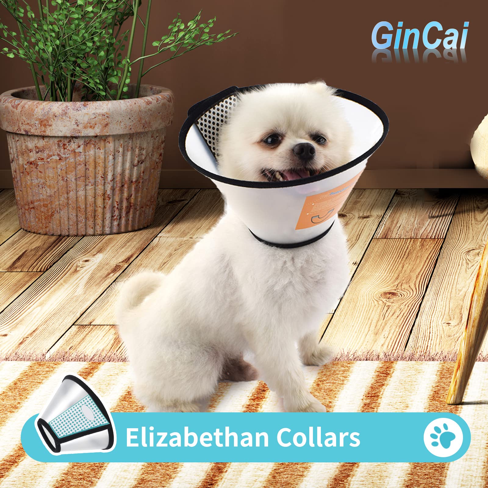 GinCai，Cat Cone, Adjustable Recovery Pet Cone, 5.9~15.7 Inches Lightweight Plastic Elizabethan Collar for Cats, Miniature Dogs and Rabbits (Black) (No. 3, Neck 13-14.7In)