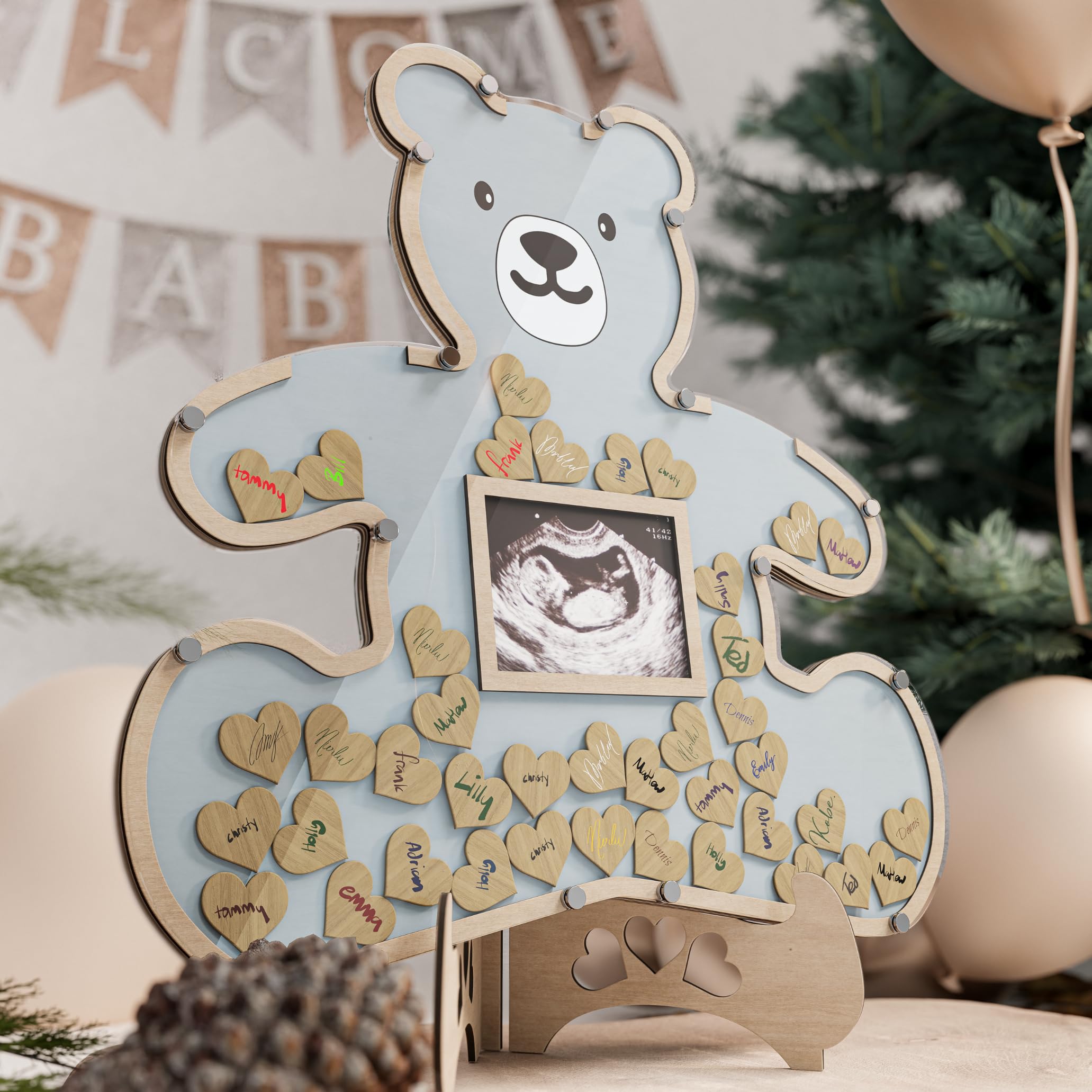 Baby Shower Guest Book Alternatives - We Can Bearly Wait Baby Shower Decorations For Boy- Teddy Bear Baby Shower Decorations - Centerpiece - Woodland Baby Shower Ultrasound Photo Frame (Blue)