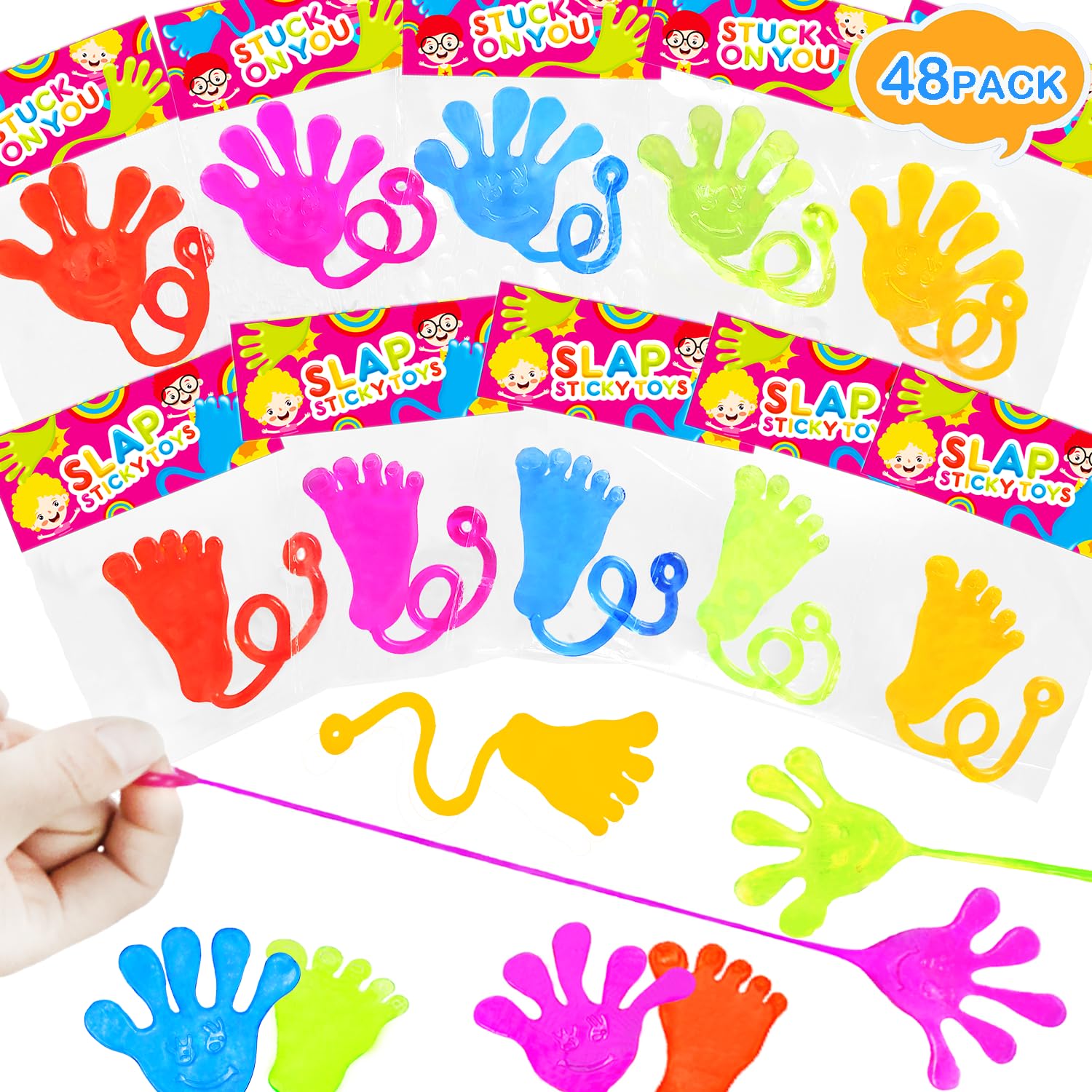 Party Favors Supplies Goodie Bag Stocking Stuffer Fillers for Kids (48 PCS), Christmas Sticky Hands & Feet for Toddlers,Birthday Pinata Favors Classroom Student Treats Prizes Toys Gifts for Boys Girls