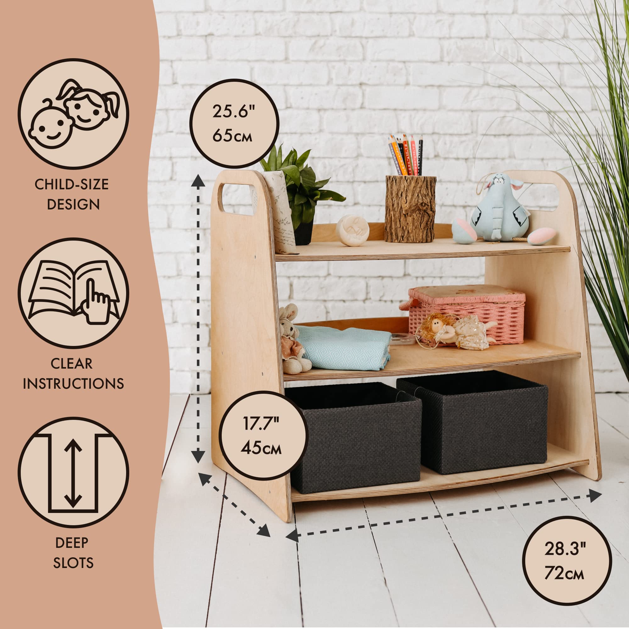 Goodevas Wooden Toy Storage Shelves & Book Shelf for Toddlers - Wood Toys Organizer Storage for Boys & Girls - Montessori Storage Shelf for Toddlers Room Made in Ukraine