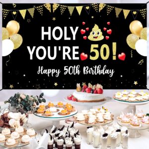 Funny 50th Birthday Banner Decorations for Men Women, Black Gold Happy 50 Birthday Banner Sign Party Supplies, Fifty Birthday Photo Booth Background for Outdoor Indoor