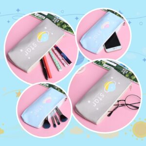 TIESOME 2Pcs Small Pencil Case, Cute Slim Design Leather Pencil Case Pouch Bag with Zipper Stationery Bag Portable Cosmetic Bag for Pen Pencils Markers(Gray+Blue)