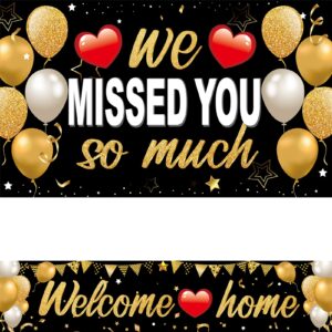 2pcs welcome home decorations we missed you so much banner, black gold welcome back family yard sign party supplies, patriotic military army homecoming deployment returning back party decorations