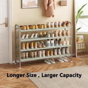 INGIORDAR Shoe Rack 4 Tier Long Storage Organizer Wide Metal Shoe Shelf for Closet Entryway Grey