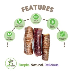 Nature Gnaws Beef Trachea Crunch Wraps for Dogs (3 Count) - Long Lasting Natural Beef Jerky Dog Chew Bones - Rawhide Free