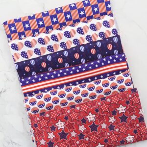 American Flag Cotton Fabric Squares 20x20Inch, 6PCS 4th of July Fabric Red Blue White Star Stripe Heart Balloon Circle Patchwork Sewing for DIY Crafts Supplies, Gift Wrap for American Independence Day