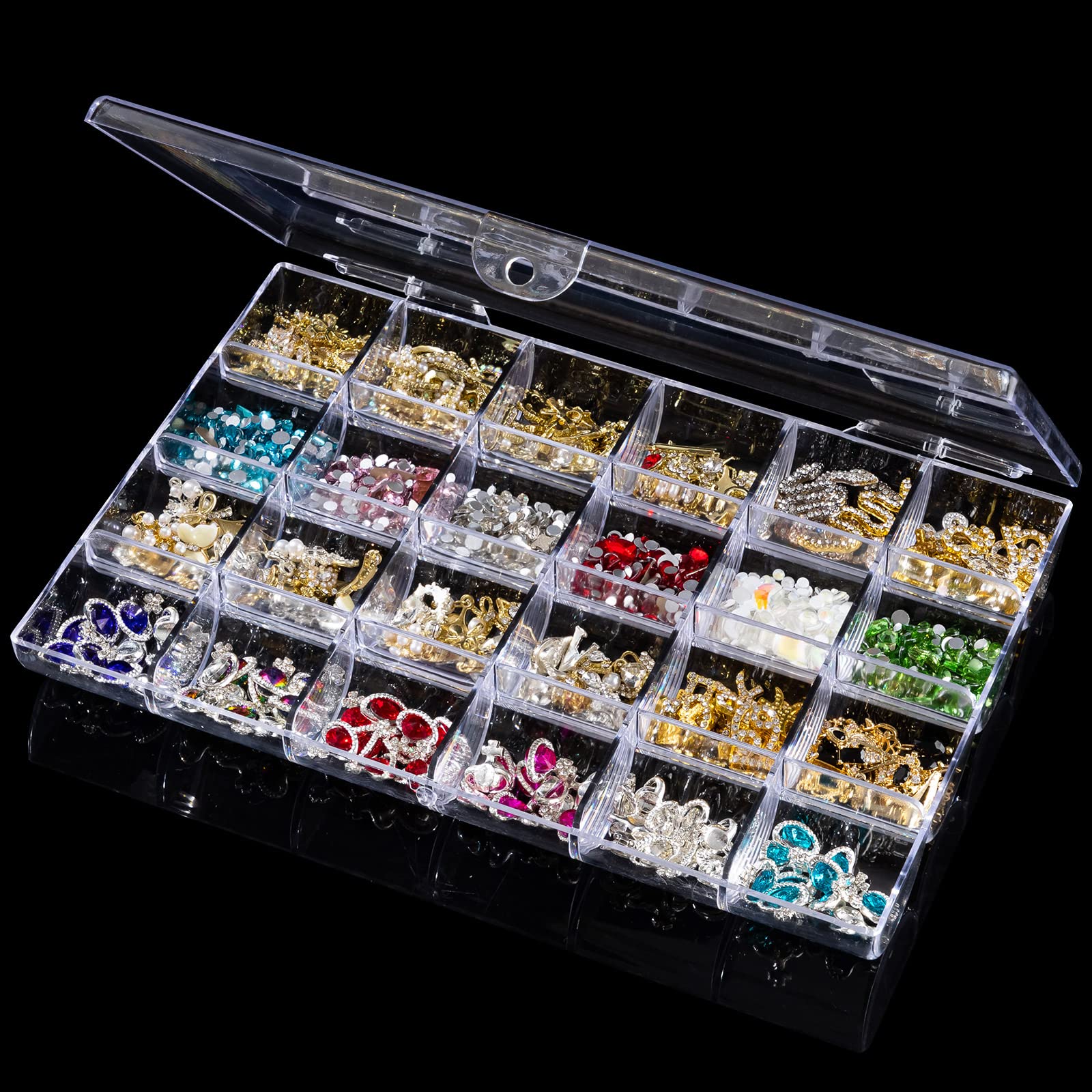 Noverlife 24 Grids Clear Plastic Organizer Box, Storage Container Jewelry Box, Empty Earring Storage Organizer Display Case, Transparent Plastic Nail Art Decorations Container for Bead Rings Earrings