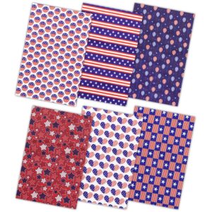 american flag cotton fabric squares 20x20inch, 6pcs 4th of july fabric red blue white star stripe heart balloon circle patchwork sewing for diy crafts supplies, gift wrap for american independence day