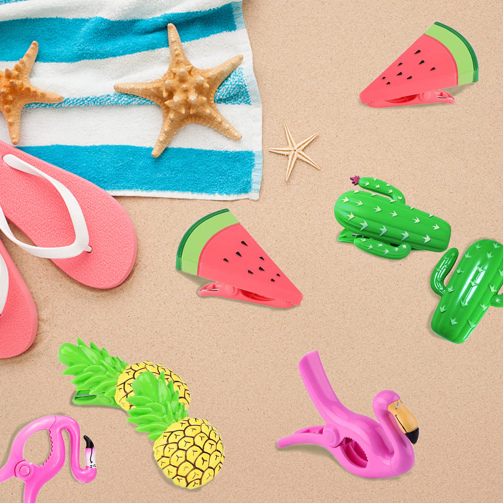 8 Pcs Beach Towel Clips for Beach Chairs,Decorative Beach Chair Clips for Chairs Plastic Windproof,Beach Towel Holder Funny Decorative Clothespins for Patio and Holiday Poo