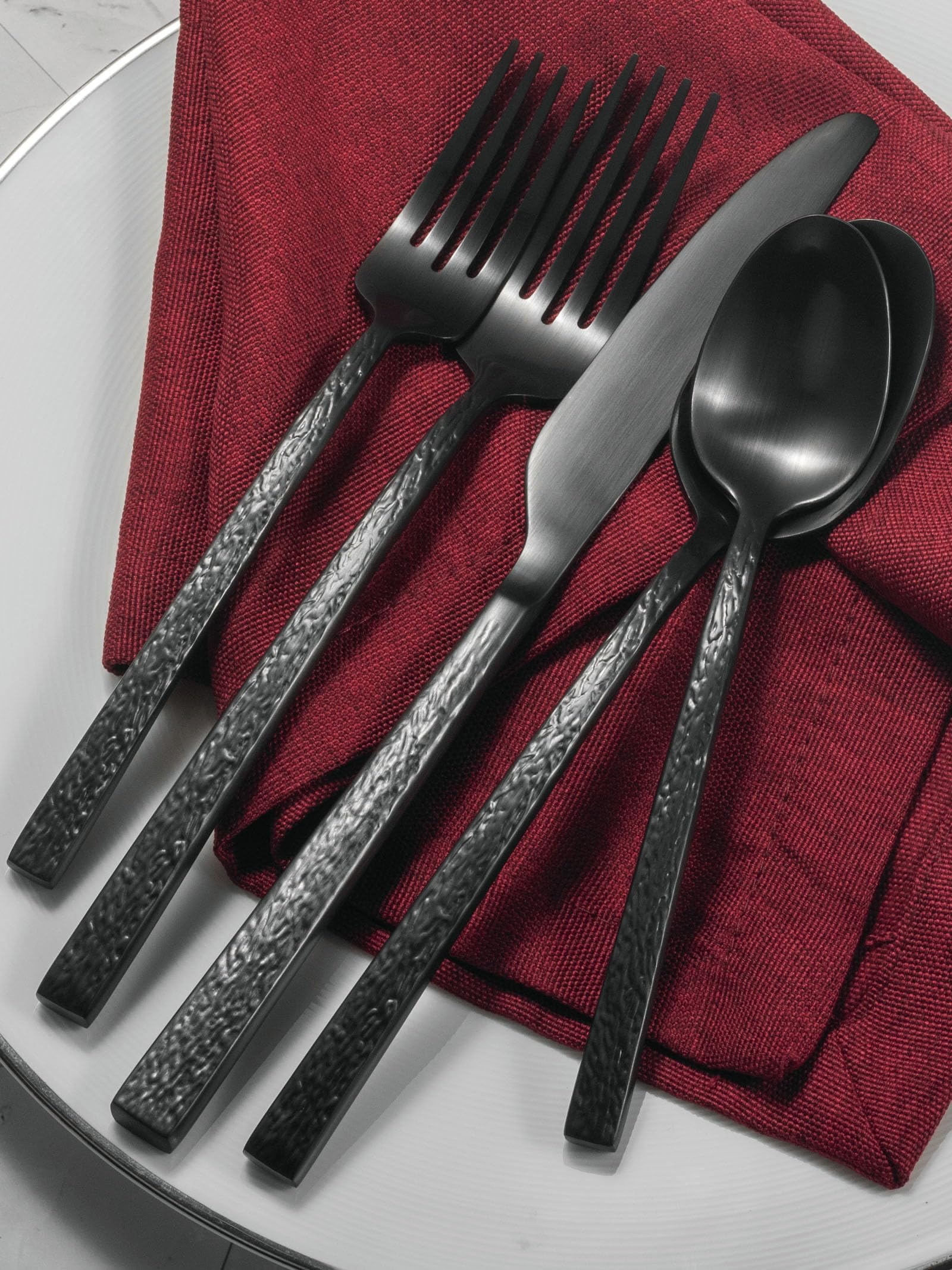 Alata Ripple 20-Piece Black Silverware Set Stainless Steel Flatware Set,Service for 4,Cutlery Set,Dishwasher Safe