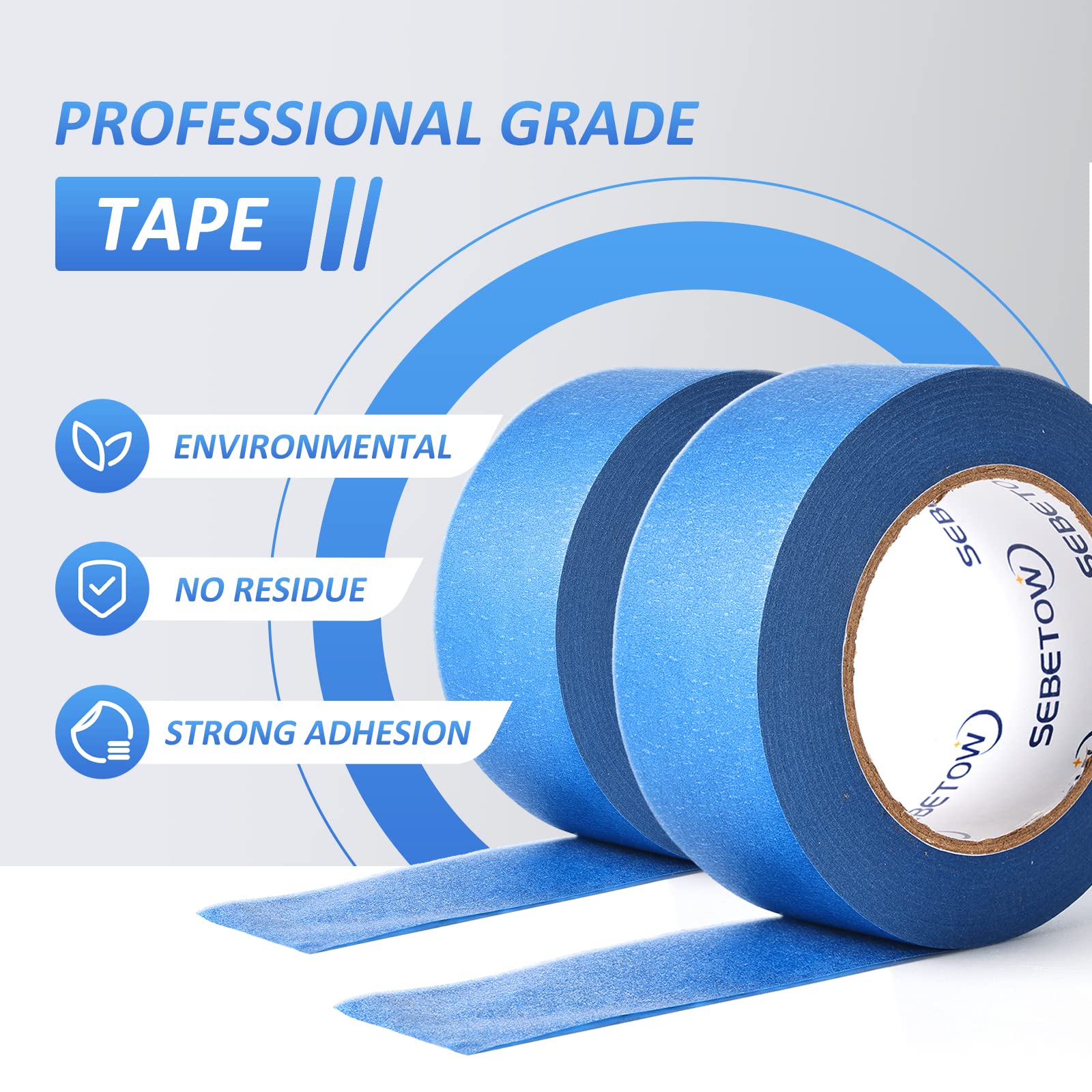 SEBETOW 10 Rolls Painters Tape 2 inch Bulk Painter Tape Blue Wide Roll, Blue Masking Tape, 2 Inches x 55 Yards for General Purpose Wall Painting, Home Improvement