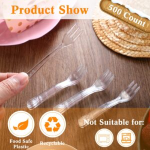 500 Pcs Clear Plastic Mini Forks 3.7 x 0.6 Inch Tiny Plastic Forks Small Disposable Appetizer Forks Dessert Cocktail Forks Tasting Forks Tiny Utensils for Fruit Dessert Cakes Party Serving Supplies