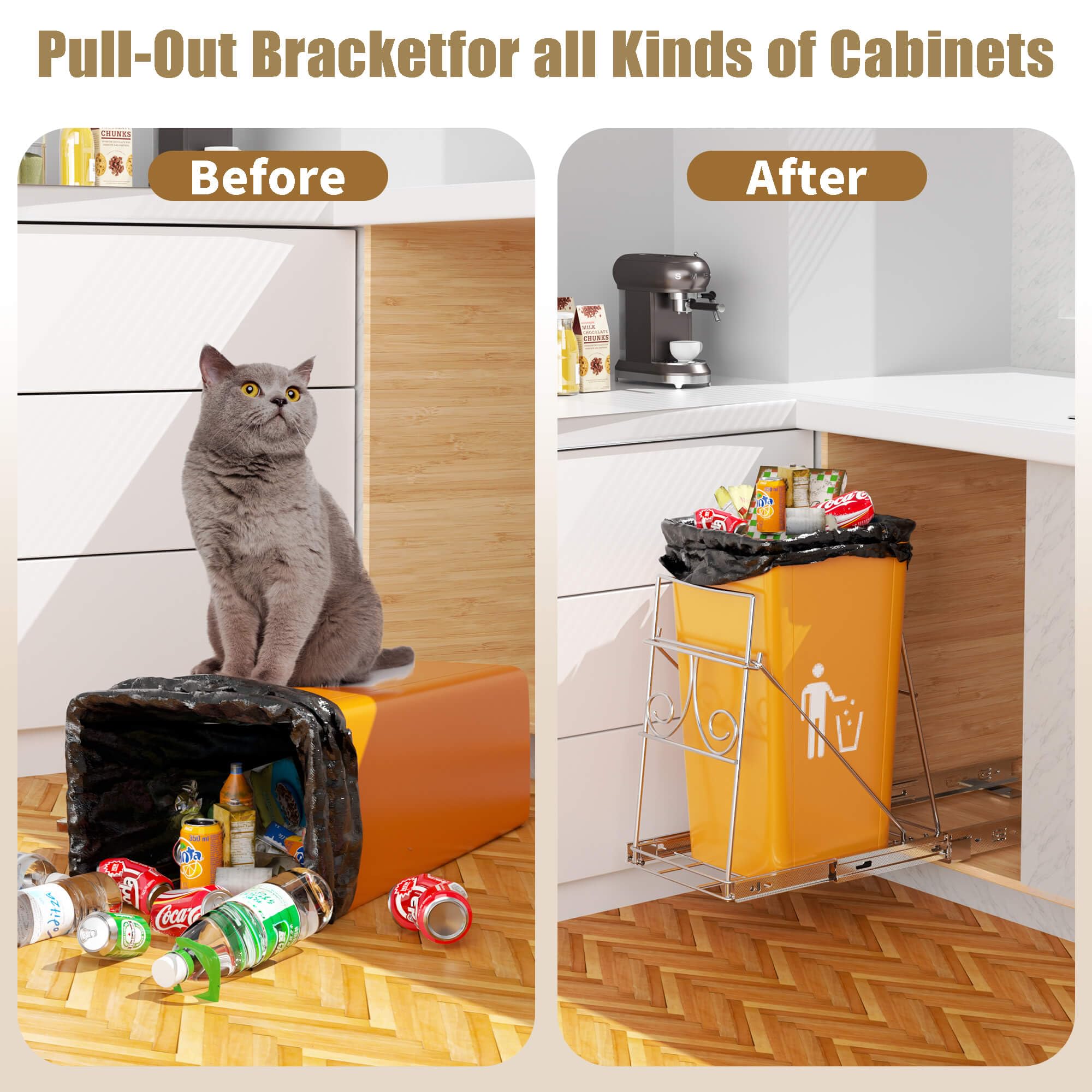 facertuey Pull Out Trash Can Under Cabinet,Cabinet Trash Can Roll-Out Sliding Rack,Adjustable Slide Out Shelf for Waste Can Under Kitchen Sink,Trash Can Not Included