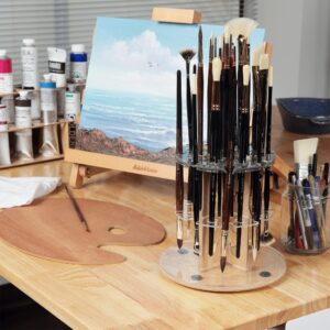 Mezzo Artist Brush Rack - Wood Grain Laminate Multi Layer Desk Stand Professional Storage Display Organizer for paintbrushes and Paint Tubes - Rotating Brush Rack