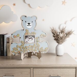 Baby Shower Guest Book Alternatives - We Can Bearly Wait Baby Shower Decorations For Boy- Teddy Bear Baby Shower Decorations - Centerpiece - Woodland Baby Shower Ultrasound Photo Frame (Blue)