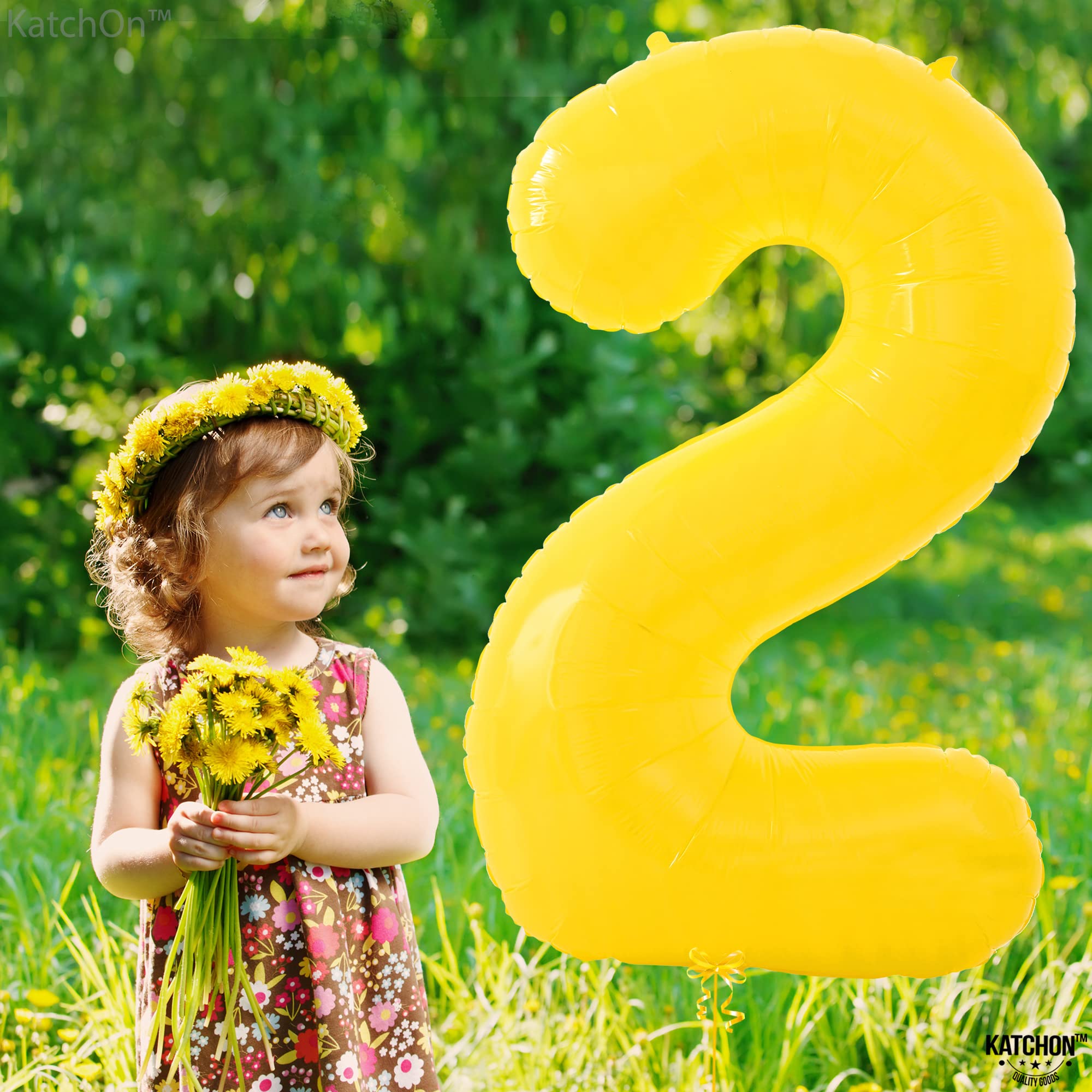 KatchOn, Giant Yellow 2 Balloon Number - 40 Inch | Two Birthday Balloon for 2nd Birthday Decorations | 2 Year Old Balloon, Party Decorations | Number 2 Balloon Yellow, 2nd Bee Day Party Decorations