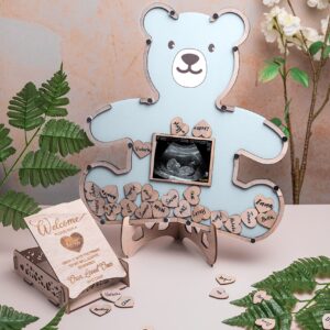 Baby Shower Guest Book Alternatives - We Can Bearly Wait Baby Shower Decorations For Boy- Teddy Bear Baby Shower Decorations - Centerpiece - Woodland Baby Shower Ultrasound Photo Frame (Blue)