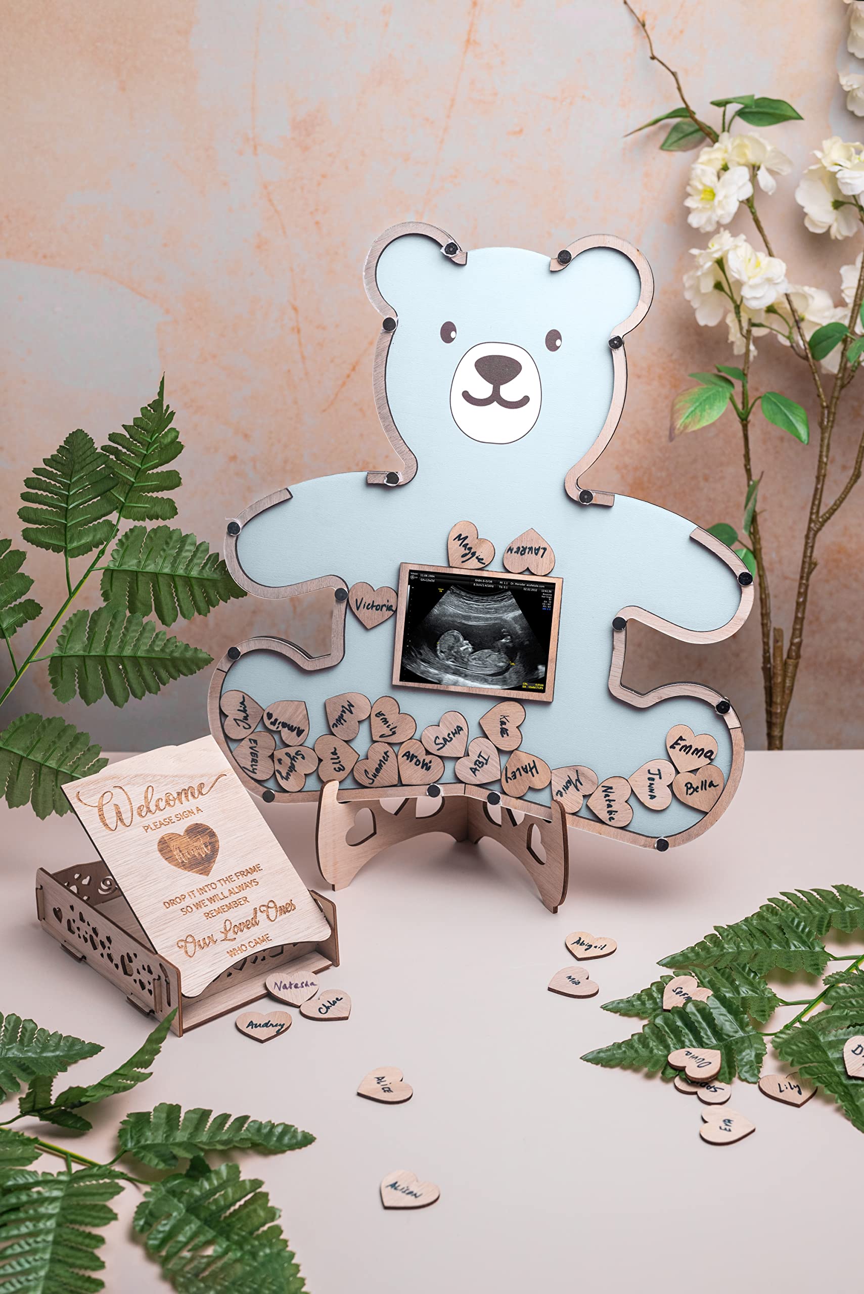 Baby Shower Guest Book Alternatives - We Can Bearly Wait Baby Shower Decorations For Boy- Teddy Bear Baby Shower Decorations - Centerpiece - Woodland Baby Shower Ultrasound Photo Frame (Blue)