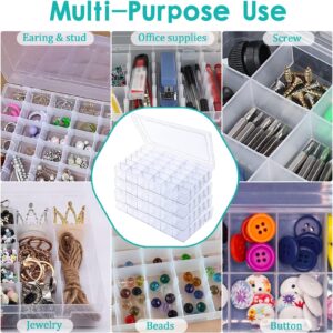 PLMMOUT 4 Pack Clear Plastic Organizer Box,36 Grids Clear Bead Organizer with Adjustable Divider for Bead Art DIY Craft Jewelry Fishing with 512 Label Stickers