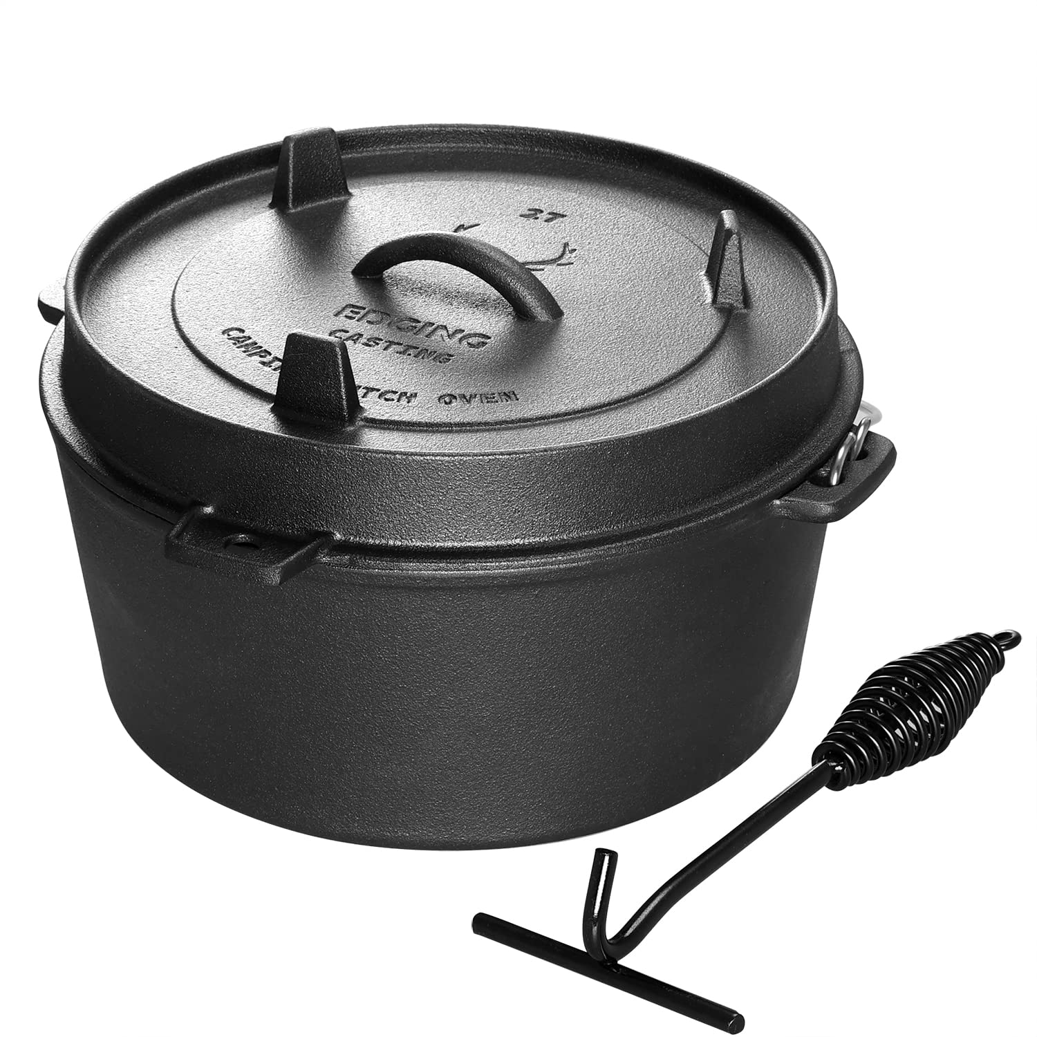 EDGING CASTING Pre-Seasoned Cast Iron Camping Dutch Ovens, Outdoor Camping Dutch Oven Pot with Lid Tripod, 6 Quart