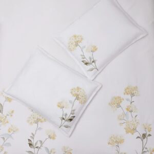 Melange Home Cotton Floral Embroidery Duvet Set, King, Blue Stitching on White