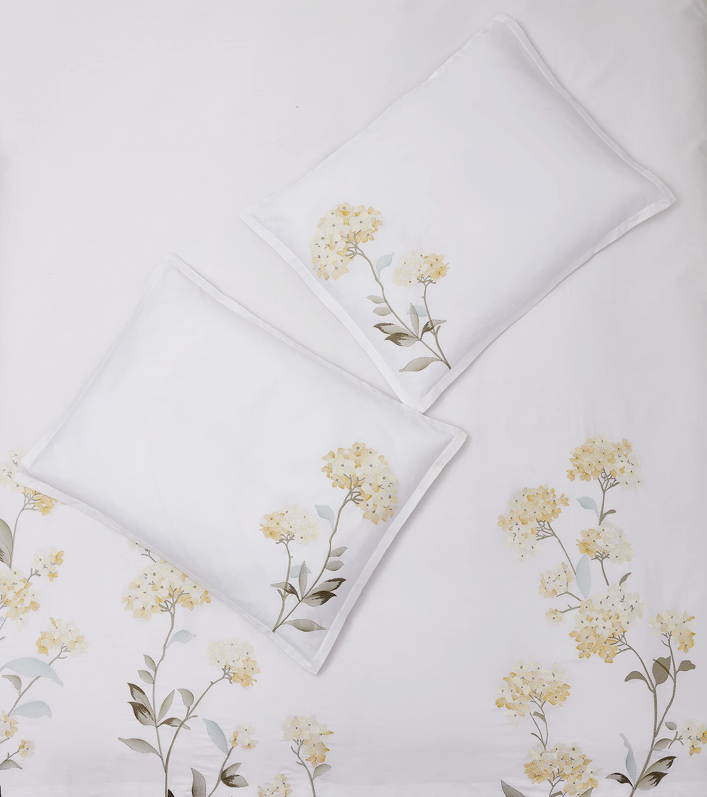 Melange Home Cotton Floral Embroidery Duvet Set, King, Blue Stitching on White