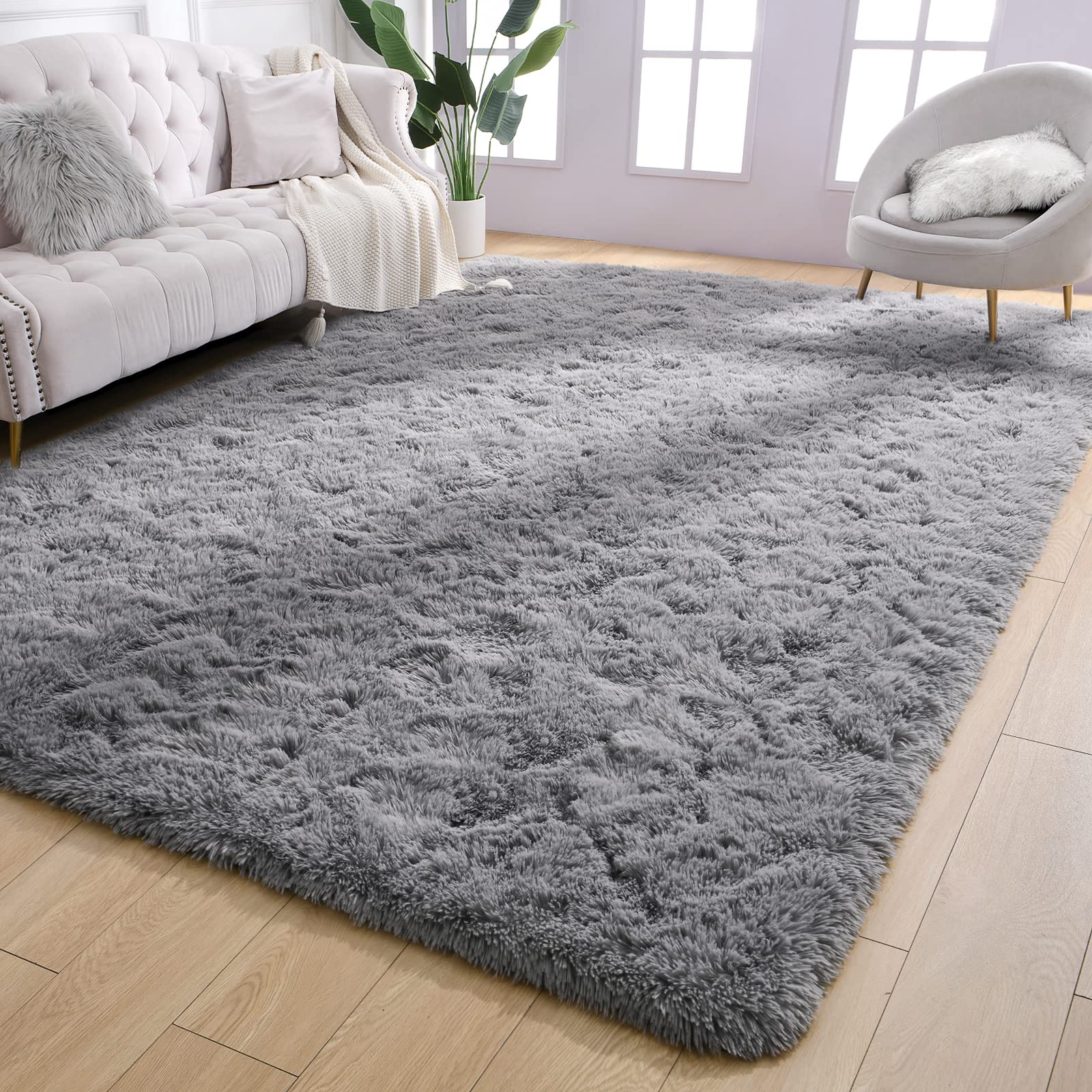 AROGAN Luxury Soft Shaggy Rugs Carpets, 3x5 Feet Bedroom Rug Indoor Plush Area Rugs for Living Room, Grey Fluffy Rug for Kids Girls Playroom Dorm Room, Shag Plush Rug for Teen Boys Room Nursery Decor