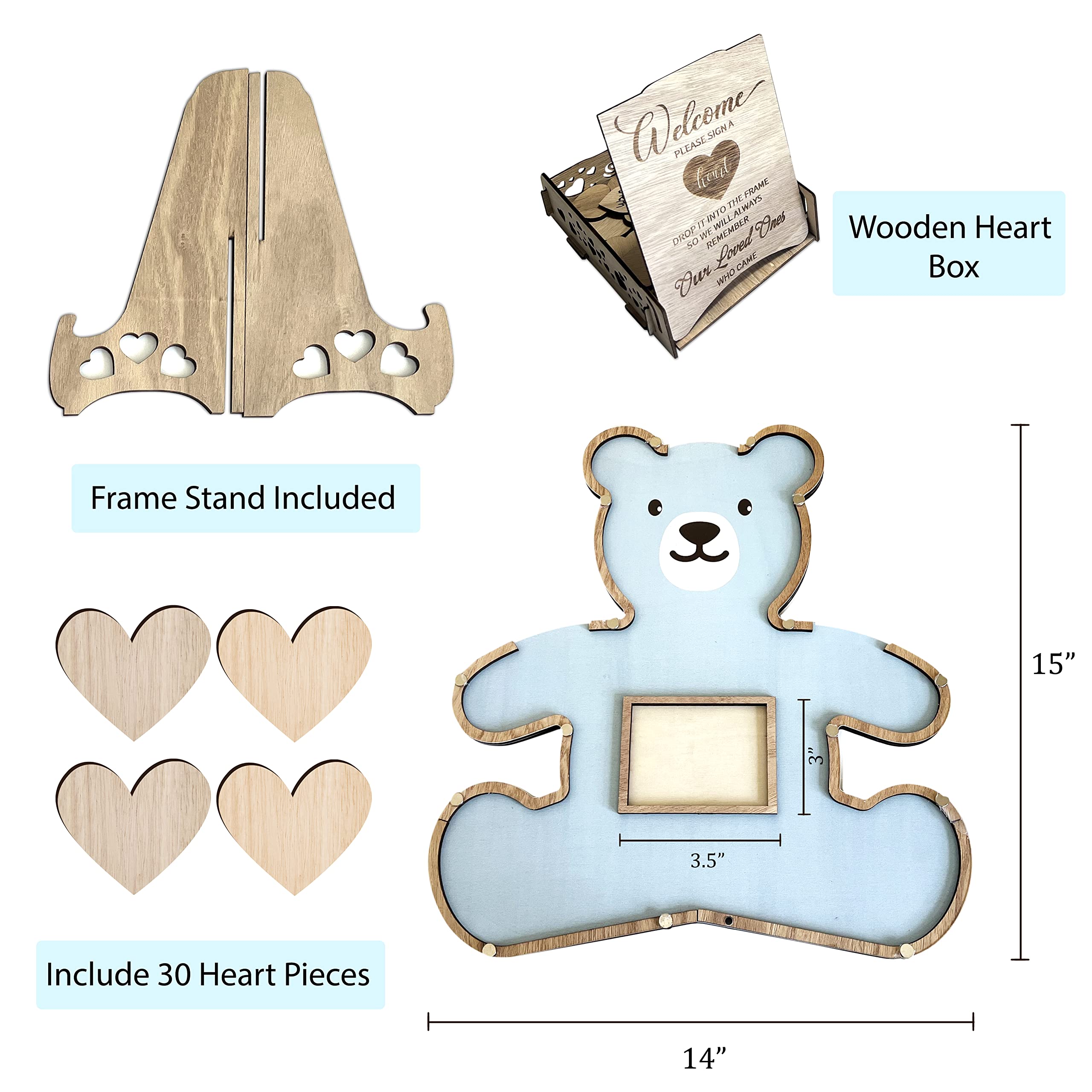 Baby Shower Guest Book Alternatives - We Can Bearly Wait Baby Shower Decorations For Boy- Teddy Bear Baby Shower Decorations - Centerpiece - Woodland Baby Shower Ultrasound Photo Frame (Blue)