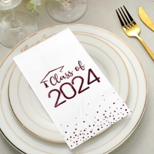 100pcs Class of 2024 Graduation Napkins Disposable Congrats Grad Cocktail Napkins Foil Dot Paper Hand Towels for 2024 High School University College Graduation Party Decorations and Supplies (Gold)