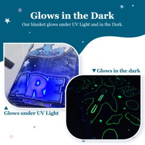 Glow in The Dark Blanket - Super-Sized 59"X71" Plush Space Blanket for Kids & Teens w/Mini UV Flashlight- Soft Thick Polyester Blankets w/Words of Affirmation - Fluffy Kids Blanket for Boys & Girls