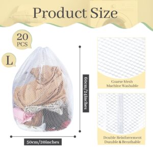 Mesh Laundry Bags with Drawstring 20 x 24'' Machine Washable White Laundry Mesh Bag Sturdy Large Net Laundry Wash Bag for Dormitory College Apartment Travelling Camping（20 Pcs ）