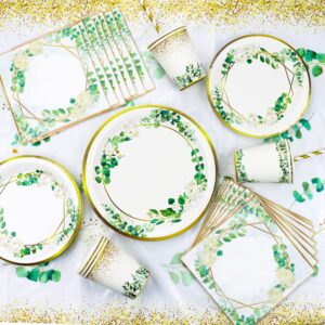 Hegbolke Sage Green Baby Shower Decorations Serve 40-162Pcs Plates Napkins Tablecloth Forks Set for Sage Green Plates and Napkins Party Supplies Eucalyptus Baby Shower Decorations