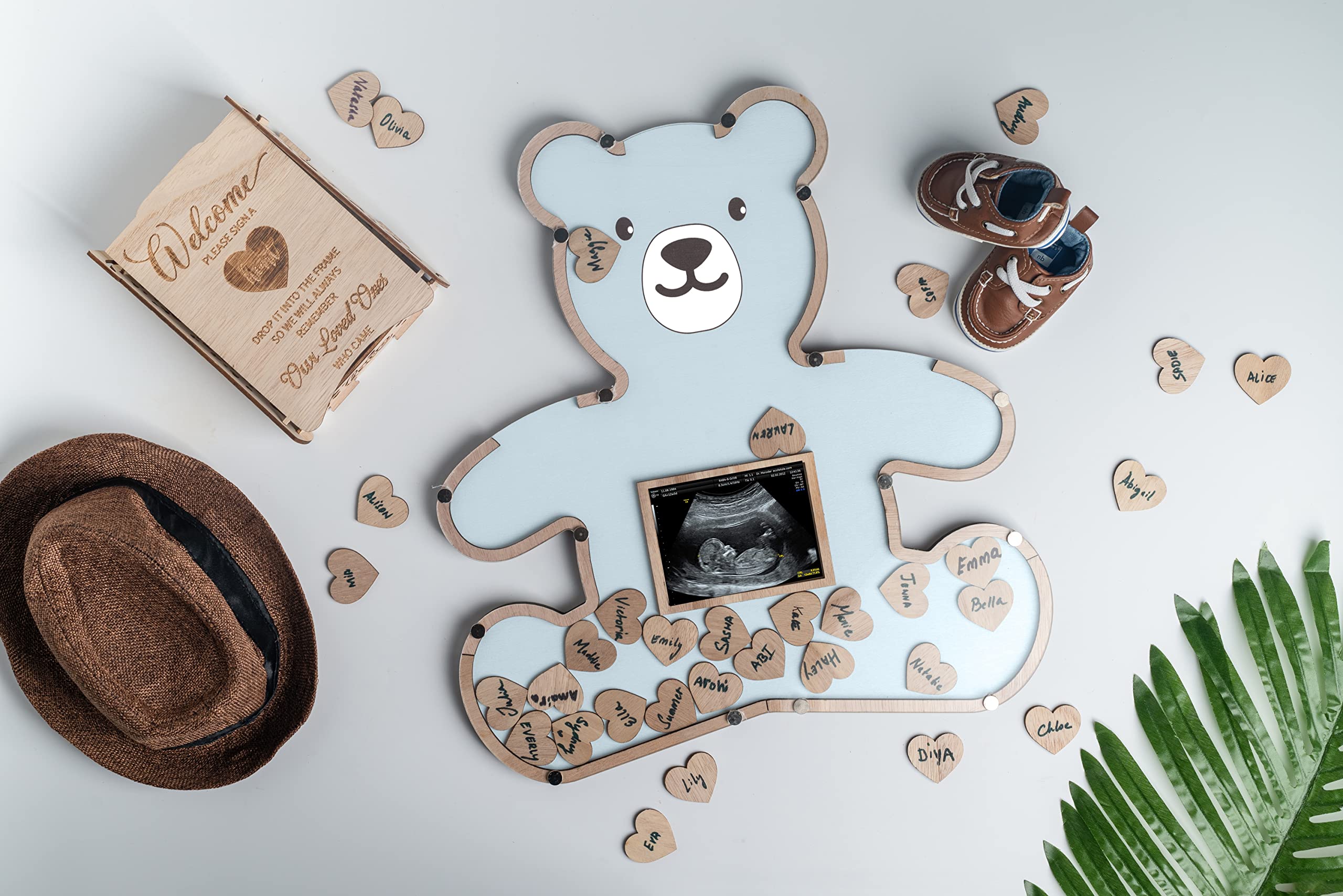 Baby Shower Guest Book Alternatives - We Can Bearly Wait Baby Shower Decorations For Boy- Teddy Bear Baby Shower Decorations - Centerpiece - Woodland Baby Shower Ultrasound Photo Frame (Blue)