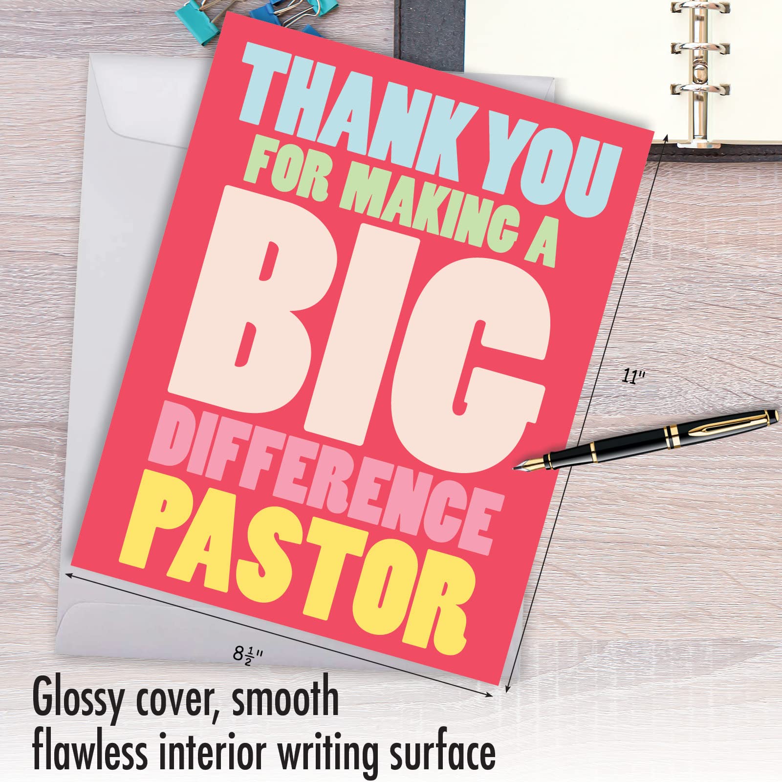 NobleWorks - Jumbo Funny Thank You Greeting Card From Us 8.5 x 11 Inch with Envelope (1 Pack) Oversize Jumbo Big Difference Pastor J8206TYG-US