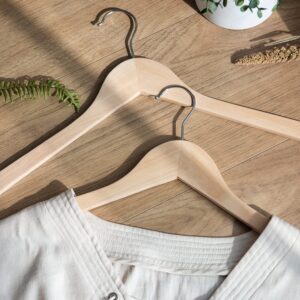 StorageWorks Wooden Hangers, Slim Natural Wood Hangers, Premium Solid Wood Clothes Hanger for Tank Top, T-Shirt, Strap Dress, 20 Pack, Natural Wood Color