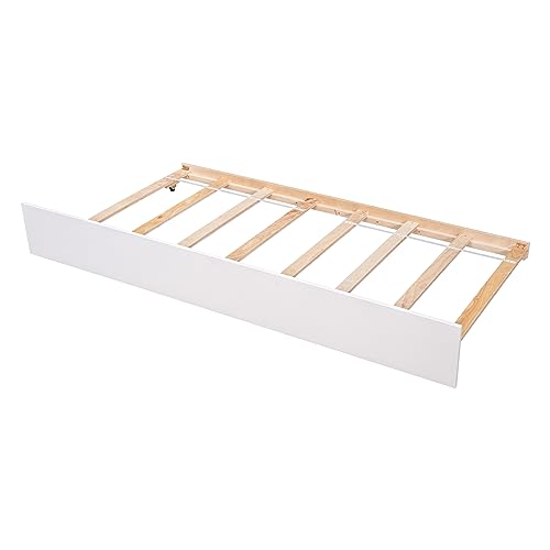 HomSof Twin Trundle, Platform Bed Frame with Headboard and Footboard,for Bedroom Small Living Space, White