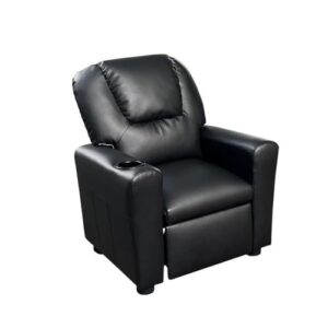 Lilola Home Marisa Black PU Leather Kids Recliner Chair with Cup Holder