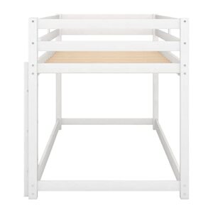 Merax Twin Over Twin Floor Bunk Bed with Ladder, White