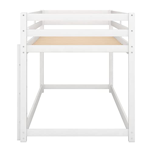 Merax Twin Over Twin Floor Bunk Bed with Ladder, White