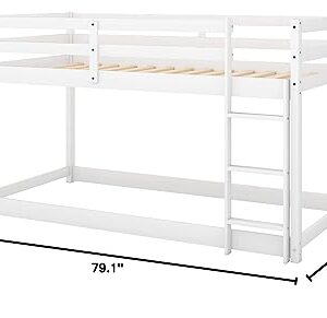 Merax Twin Over Twin Floor Bunk Bed with Ladder, White