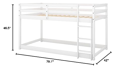 Merax Twin Over Twin Floor Bunk Bed with Ladder, White