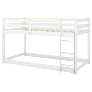 Merax Twin Over Twin Floor Bunk Bed with Ladder, White