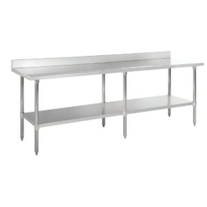 kratos commercial worktable, stainless steel kitchen prep table 24" dx96 w with undershelf and backsplash, nsf, 18ga/304ss (28w-079)