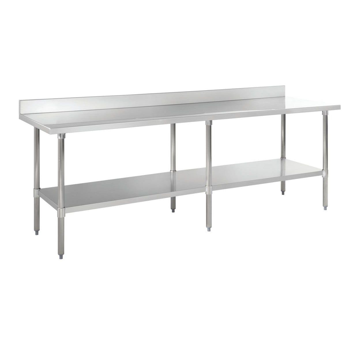 Kratos Commercial Worktable, Stainless Steel Kitchen Prep Table 24" Dx96 W with Undershelf and Backsplash, NSF, 18ga/304SS (28W-079)